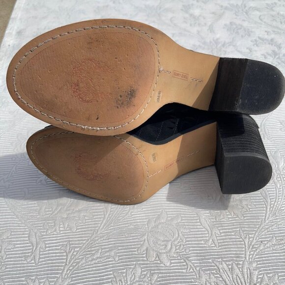 Vince Camuto SIZE 10 Tarita Black Genuine Suede Cutout Block Heel Shoes Sandals - Picture 6 of 7